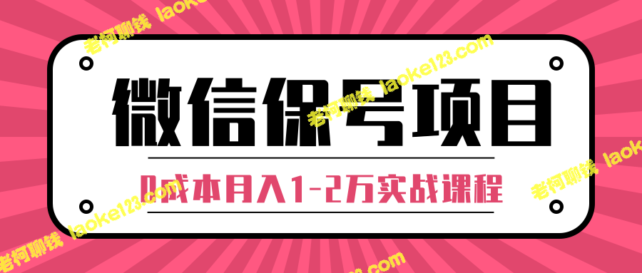 微信保号项目：0成本，每天100-200粉，月入1-2万实战课程（完结）-老柯聊钱